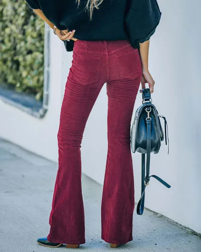 Ins Corduroy High Waist Flared Pants Fashion Casual Slim Solid Color Trousers Autumn And Winter Women's Clothing