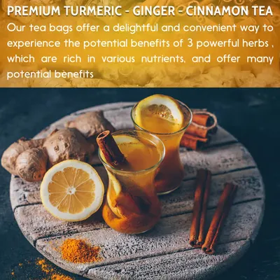 120 Bags Turmeric Ginger Cinnamon Tea Bags, Anti-Inflammatory Herbal Tea, Caffeine Sugar Gluten Free Vegan Wellness Drink