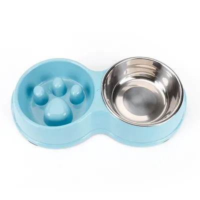 Two-in-one Wheat Straw Slow Food Anti-choking Stainless Steel Double Bowl