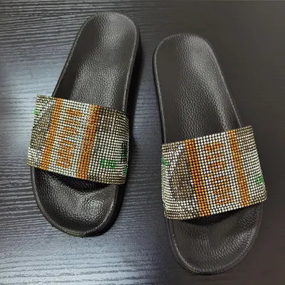 Daily Outer Wear Sandals Fashion Color Diamond Dollar Shoes Bag Women's Slippers