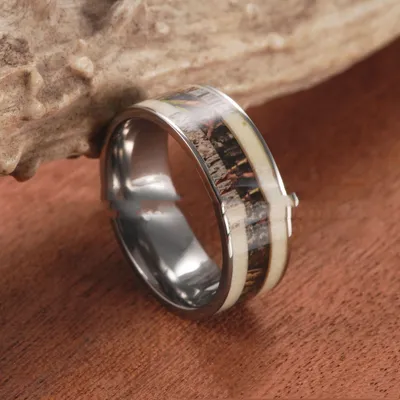 European And American Outdoor Style Pure Titanium Inlaid Antlers Ring