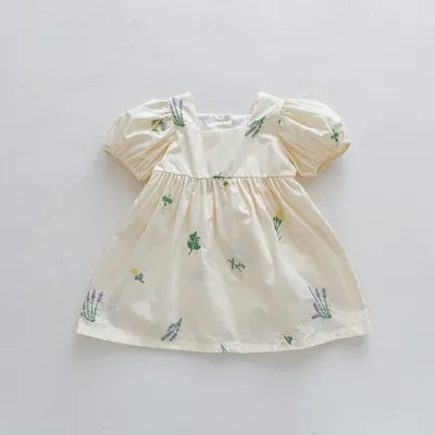 Thin Cotton Embroidery Puff Short Sleeve Baby Bodysuit Jumpsuit