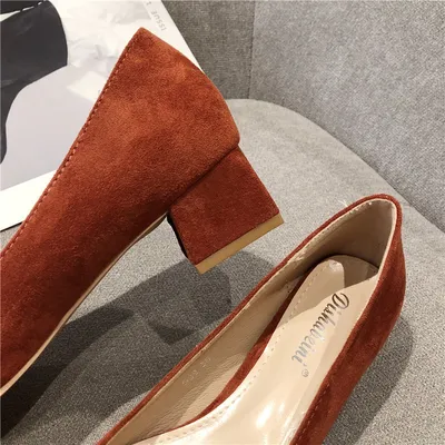 Square Toe Chunky Heel Suede Single Shoes Versatile Mid-heel Shoes