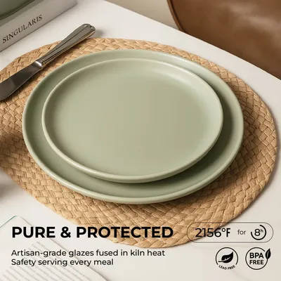 12-Piece Stoneware Dinnerware Sets With Mugs  Microwave & Dishwasher Safe  Non-Toxic Dinner Plates Bowls Set   Stackable Matte Glaze Kitchenware For 3