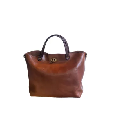 European And American Vintage First-layer Tree-tanned Cowhide Tote Bag, Commuter Handbag, Casual Single-shoulder Genuine Leather Crossbody Bag