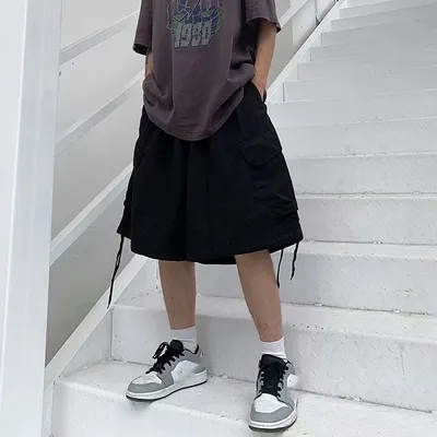 Large Pocket Cargo Shorts Men's Summer Hong Kong Style Retro Straight