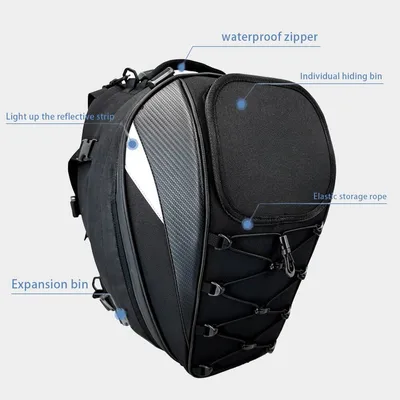 Motorcycle Rear Seat Tail Bag Motorbike Luggage Helmet Storage Backpack Grey