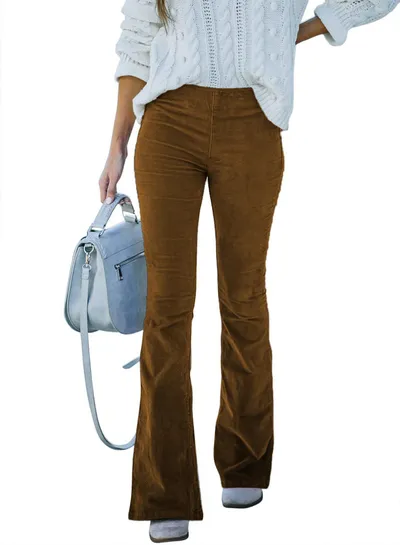 Ins Corduroy High Waist Flared Pants Fashion Casual Slim Solid Color Trousers Autumn And Winter Women's Clothing